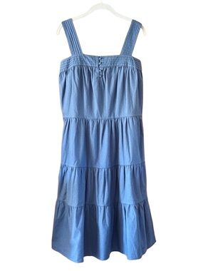 Margaret O’Leary Cotton Tiered Midi Dress Blue Sleeveless Strappy Women’s S NWT